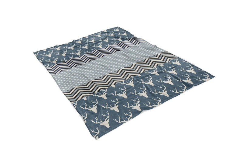 Rustic Chevron and Deer Fleece or Minky Blanket | Living Room Throw | Youth and Adult Size | Blue or Black Colors - Deja Blue Studios