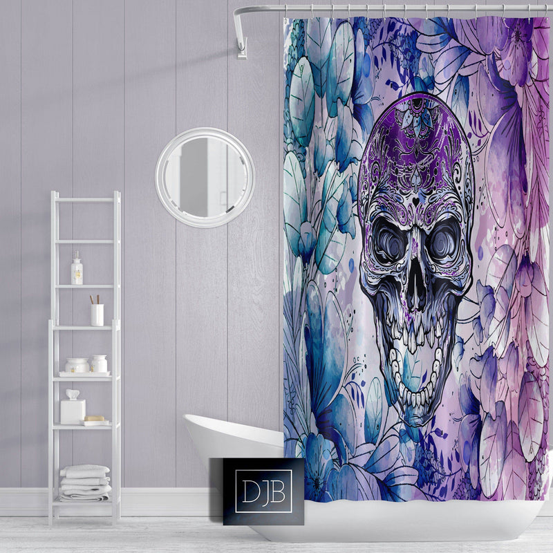 Watercolor Skull Shower Curtain - Deja Blue Studios
