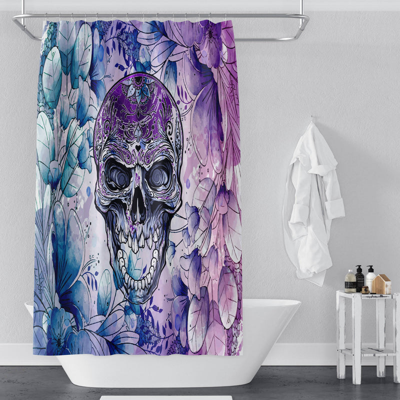 Watercolor Skull Shower Curtain - Deja Blue Studios