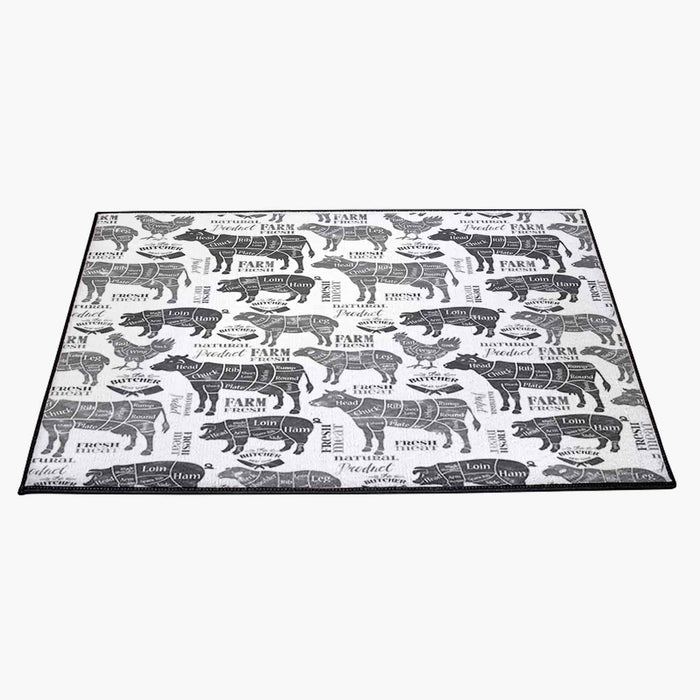Gray Scale Farm Animal Rug | Cow, Pig, Sheep, Chicken | Farmhouse Doormat | Floor Mat, Door Mat - Deja Blue Studios