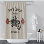 Personalized Motorcycle Shower Curtain | Custom Choppers | Beige Bathroom Decor | Garage Gift - Deja Blue Studios