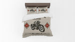 Personalized Motorcycle Comforter or Duvet Cover | Beige Bedding | Custom Chopper | Twin, Queen, King Size - Deja Blue Studios