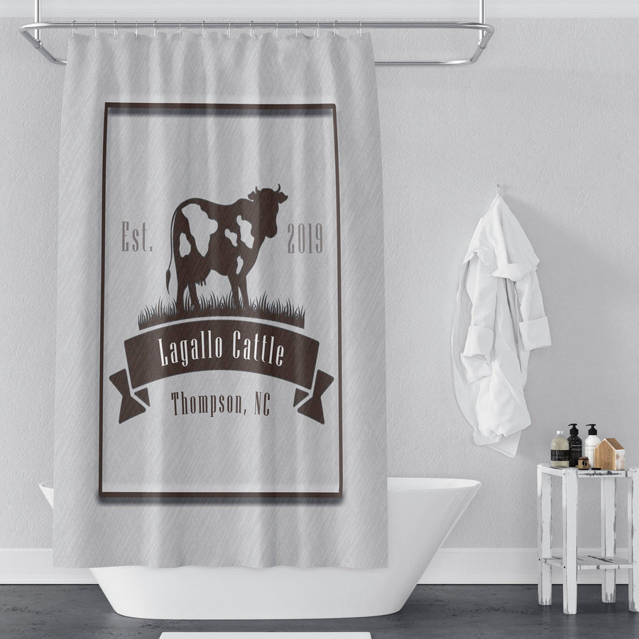 Farmhouse Cattle Shower Curtain Personalized | Chic Farm Shower Curtains - Deja Blue Studios