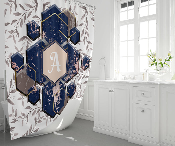 Personalized Farmhouse Monogram Shower Curtain | Custom Name | Letter Initial - Deja Blue Studios
