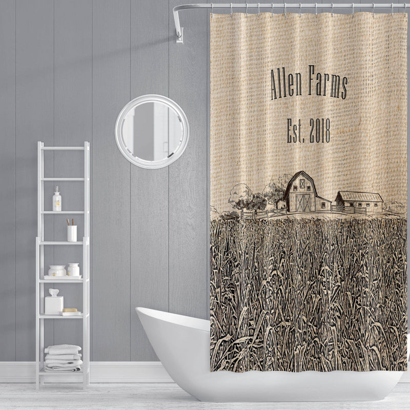 Personalized Rustic Corn Field Shower Curtain | Farmhouse Shower Curtain - Deja Blue Studios