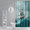 Blue Nautical Shower Curtain | Old Ship On the Sea | Long and Extra Long Curtain - Deja Blue Studios