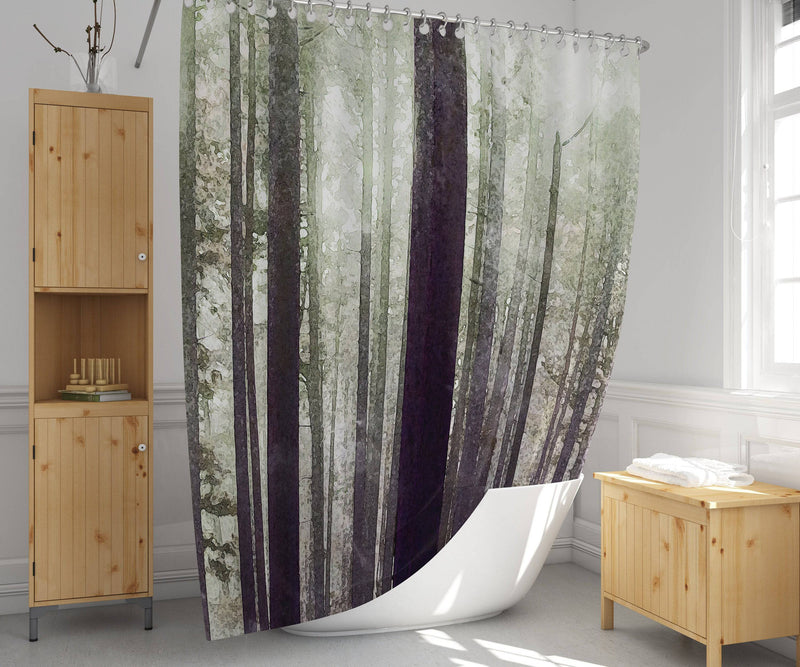 Forest Trees Shower Curtain | Long and Extra Long Shower Curtain | Misty, Nature, Outdoors, Woodland - Deja Blue Studios