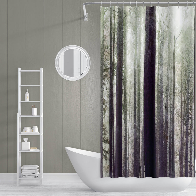 Forest Trees Shower Curtain | Long and Extra Long Shower Curtain | Misty, Nature, Outdoors, Woodland - Deja Blue Studios