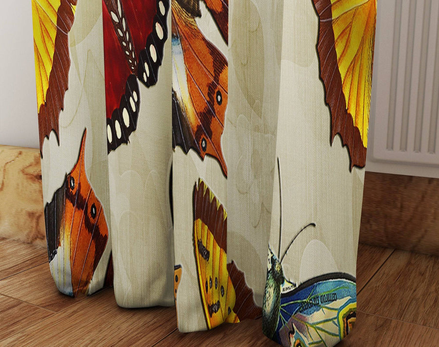 Beige Butterfly Window Curtains - Deja Blue Studios