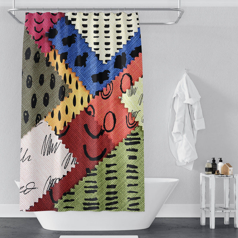 Abstract Patterns Shower Curtain | Fabric Swatch Design | Multi Color Shower Curtains - Deja Blue Studios