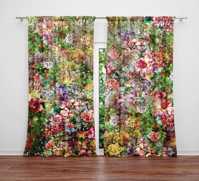 Calming Green Boho Floral Window Curtains - Deja Blue Studios