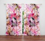 Pink Watercolor Daisies Window Curtains - Deja Blue Studios