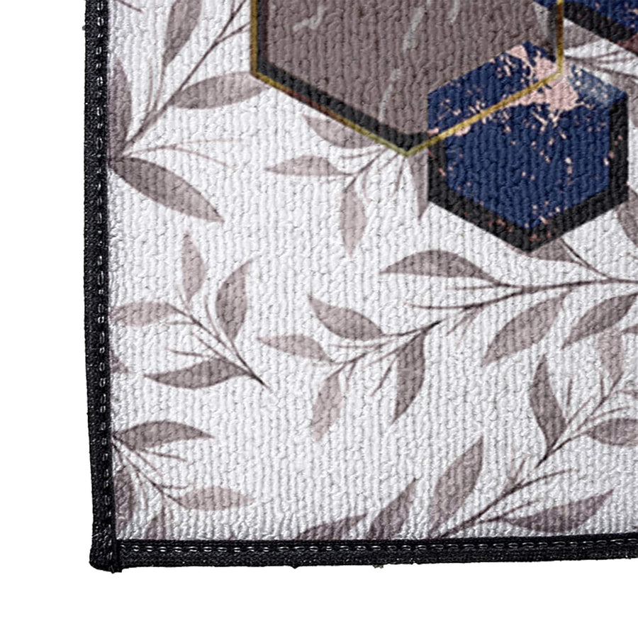 Personalized Monogram Door Rug | Chic Leafs | White and Blue Front Doormat - Deja Blue Studios