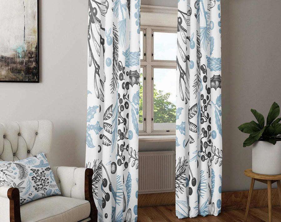 Blue Pine Window Curtain Panels - Deja Blue Studios