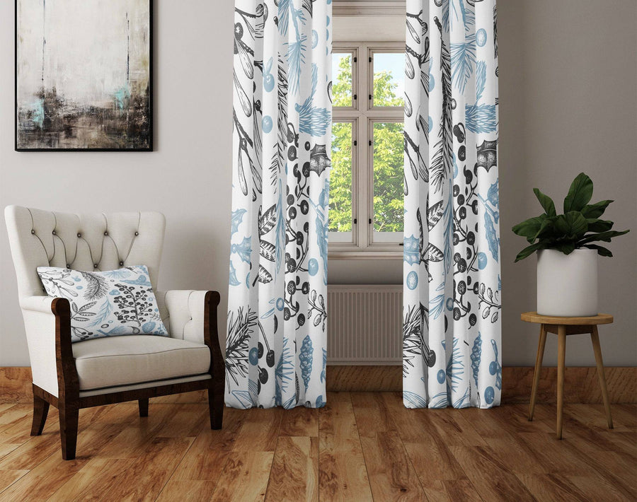 Blue Pine Window Curtain Panels - Deja Blue Studios