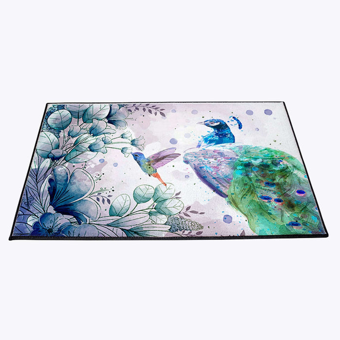 Watercolor Peacock and Humming Bird Door Mat - Deja Blue Studios