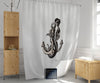 Hand Drawn Mermaid on the Anchor Shower Curtain | Black and White | Chic Bath Curtain | Nautical Ocean Bath Decor - Deja Blue Studios