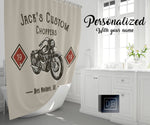 Personalized Motorcycle Shower Curtain | Custom Choppers | Beige Bathroom Decor | Garage Gift - Deja Blue Studios