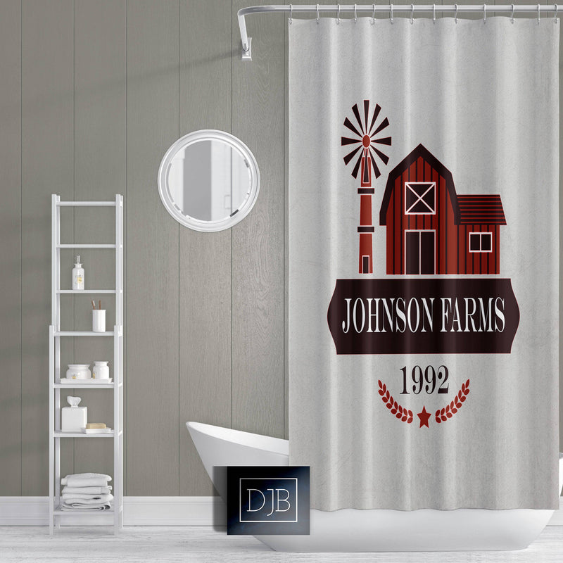 Personalized Rustic Red Barn Farmhouse Shower Curtain - Deja Blue Studios