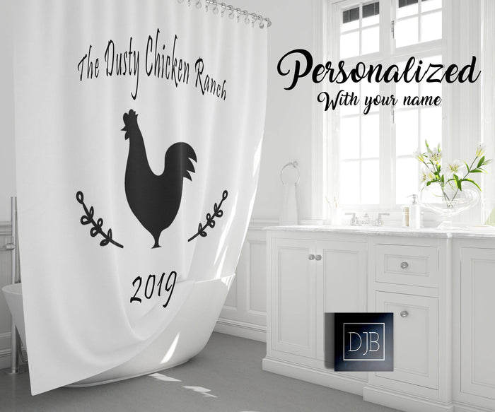 Personalized Chicken Farmhouse Shower Curtain - Deja Blue Studios
