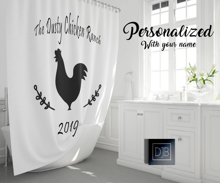 Personalized Chicken Farmhouse Shower Curtain - Deja Blue Studios