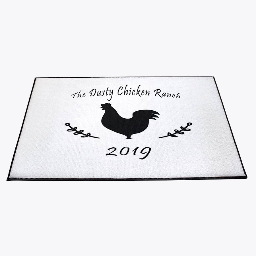 Personalized Black and White Chicken Farmhouse Door Rug | Front Doormat - Deja Blue Studios