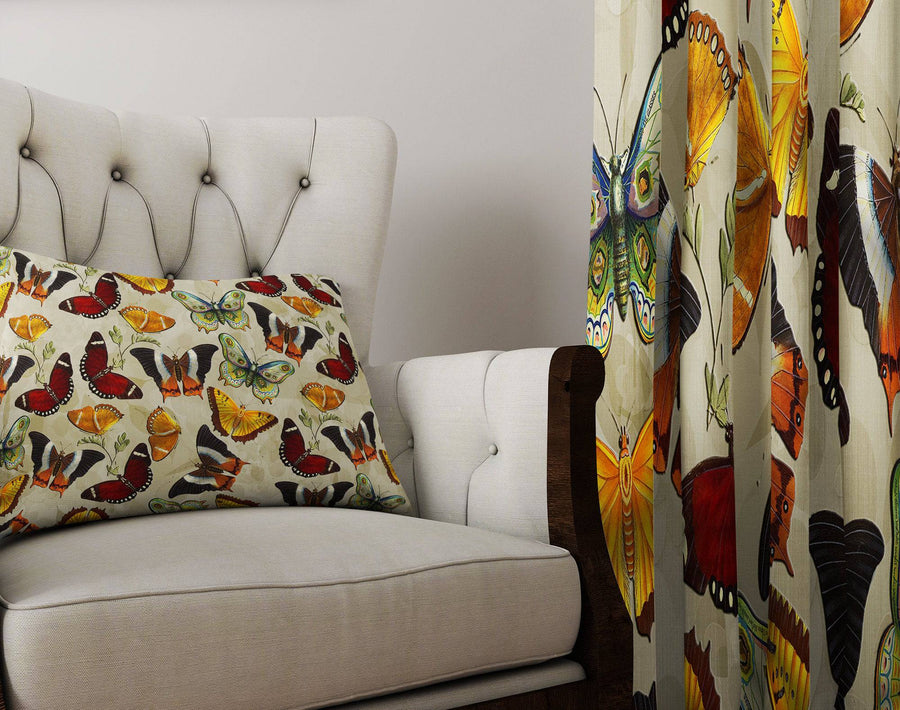 Beige Butterfly Window Curtains - Deja Blue Studios