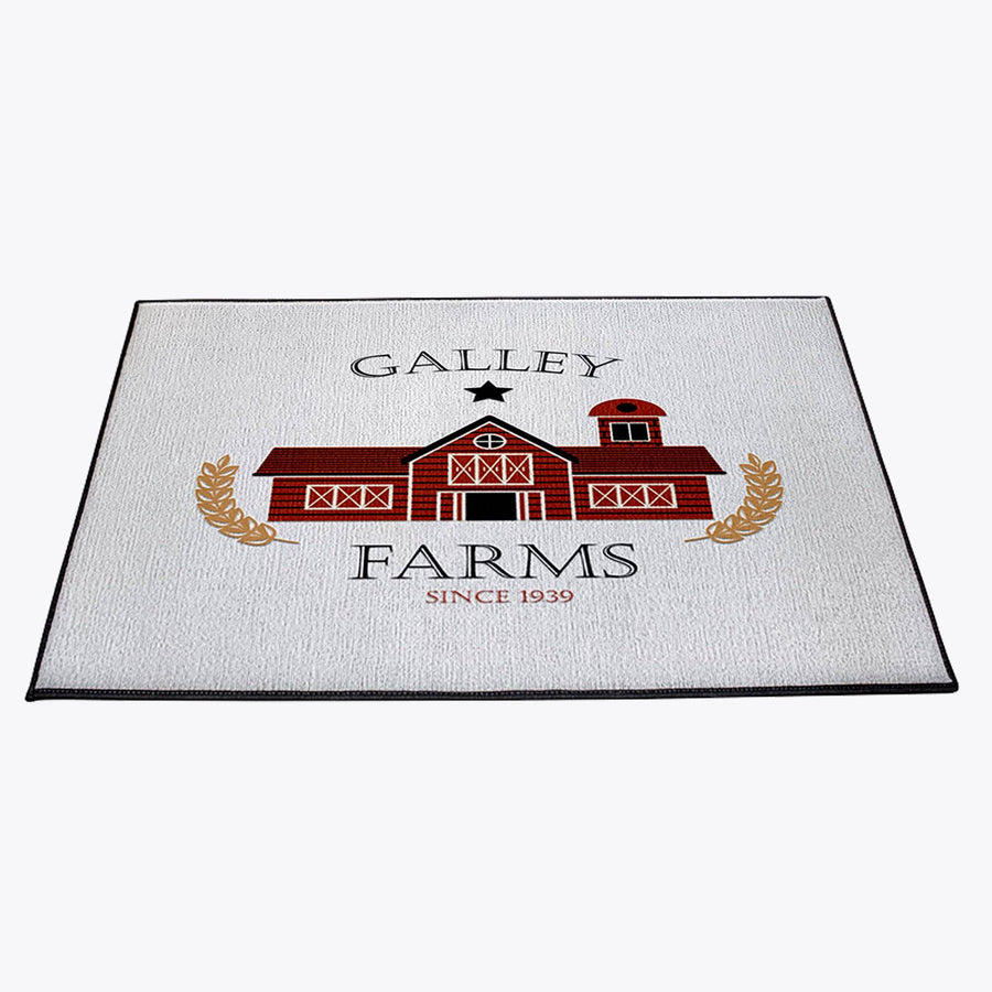 Personalized Red Barn Farmhouse Door Rug | Front Doormat | Farm Name | Housewarming Gift - Deja Blue Studios