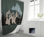 Rustic Mountains and Plaid Bear Shower Curtain | Forest, Wildlife Shower Curtain | Hunting, Outdoors - Deja Blue Studios