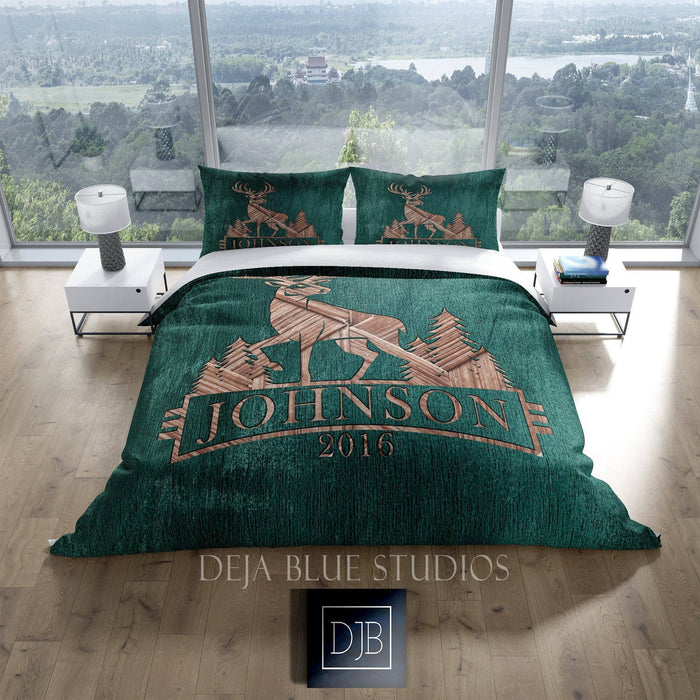 Personalized Whitetail Buck Comforter or Duvet Cover | Twin, Queen, King Size | Hunting, Rustic, Cottage - Deja Blue Studios