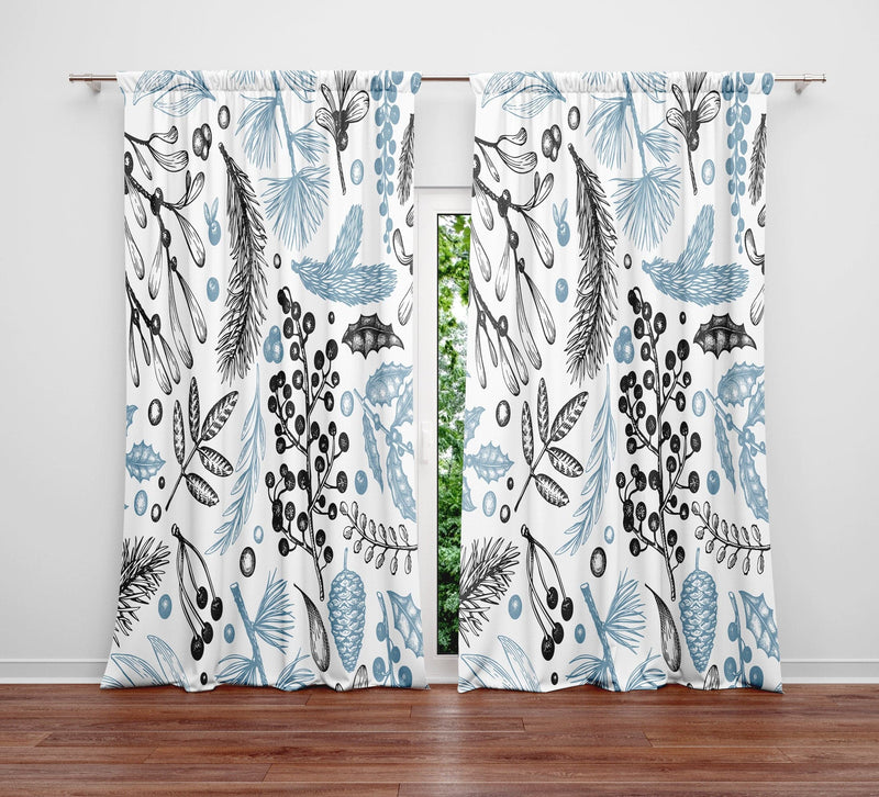 Blue Pine Window Curtain Panels - Deja Blue Studios