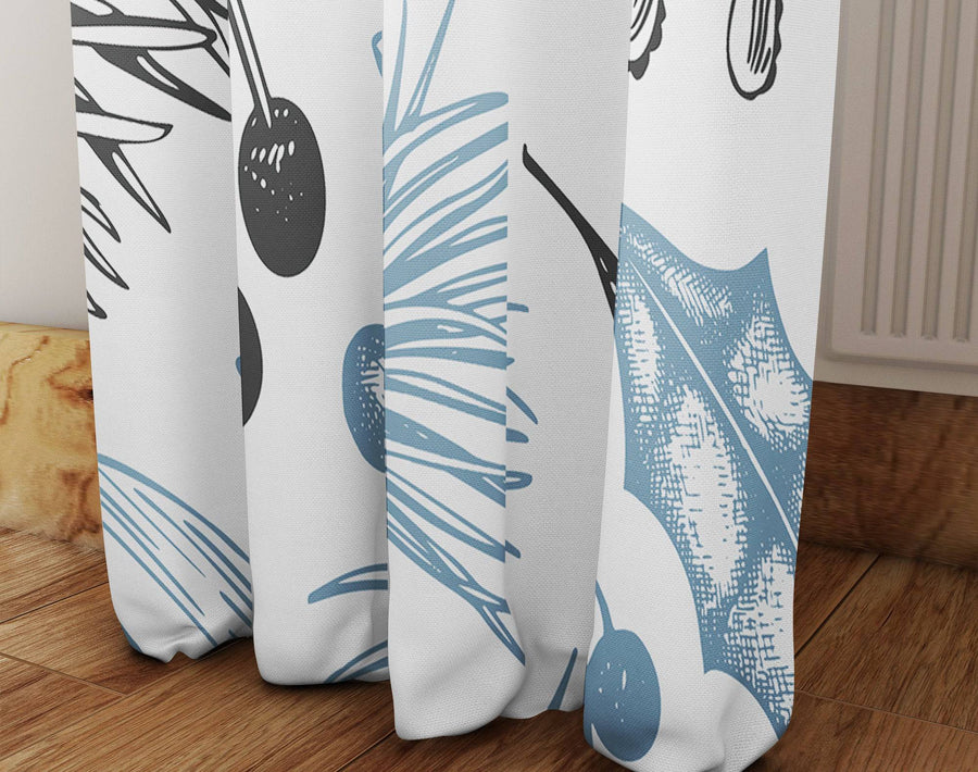 Blue Pine Window Curtain Panels - Deja Blue Studios
