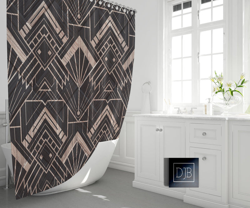 Modern Art Deco Shower Curtain | Geometric Pattern Bathroom Decor - Deja Blue Studios