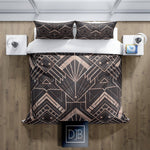 Modern Art Deco Comforter or Duvet Cover | Twin, Queen, King Size | Dark Grey and Wood - Deja Blue Studios