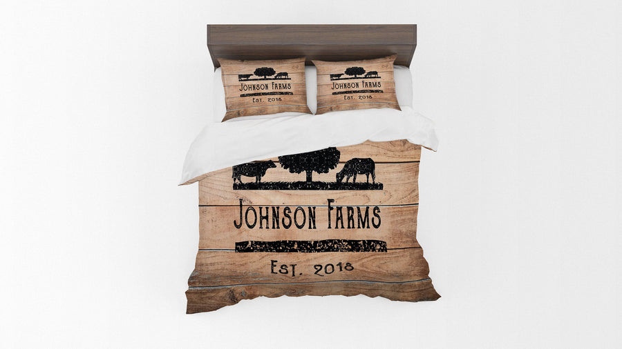 Personalized Angus Cow Farmhouse Bedding | Comforter or Duvet Cover - Deja Blue Studios