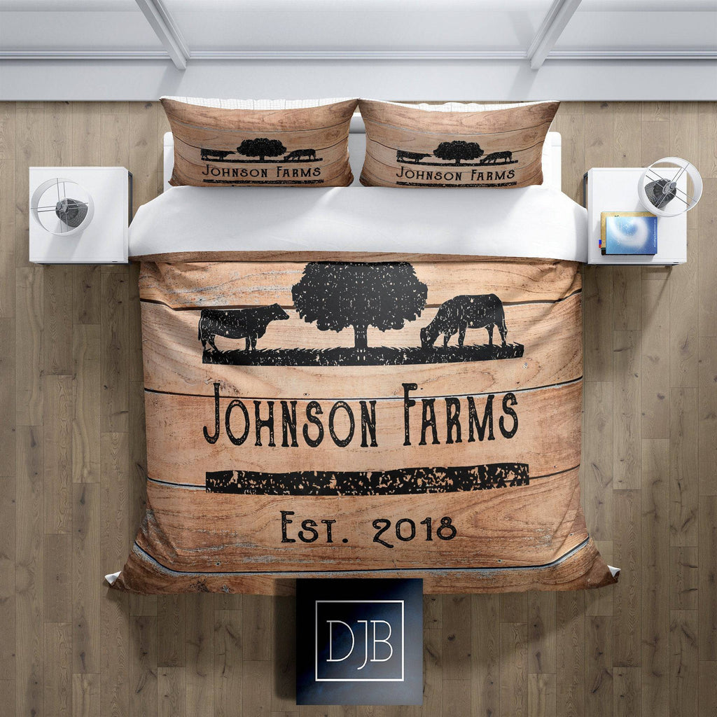 Personalized Angus Cow Farmhouse Bedding | Comforter or Duvet Cover - Deja Blue Studios