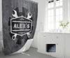 Personalized Garage Shower Curtain | Gear and Wrench Logo | Steel Gray - Deja Blue Studios