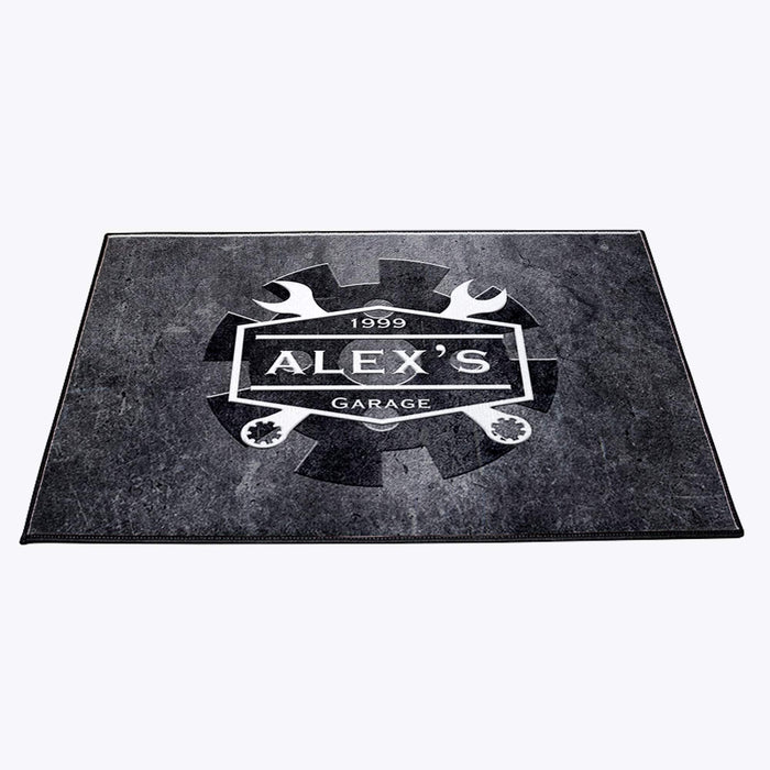 Personalized Mechanic Door Rug | Dark Gray | Tools, Wrench Logo Design | Entryway Doormat - Deja Blue Studios