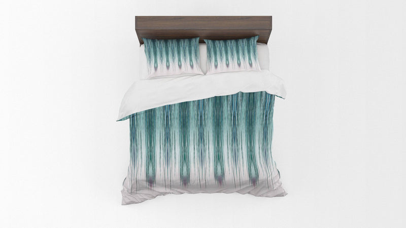 Peacock Stripe Comforter or Duvet Cover | Twin, Queen, King Size Bedding | Teal and White - Deja Blue Studios