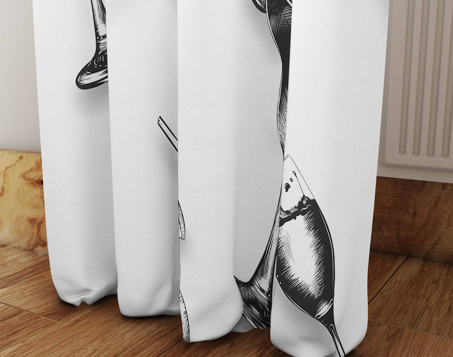 Black and White Cocktail Drinks Pattern Window Curtains - Deja Blue Studios