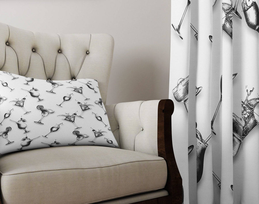 Black and White Cocktail Drinks Pattern Window Curtains - Deja Blue Studios