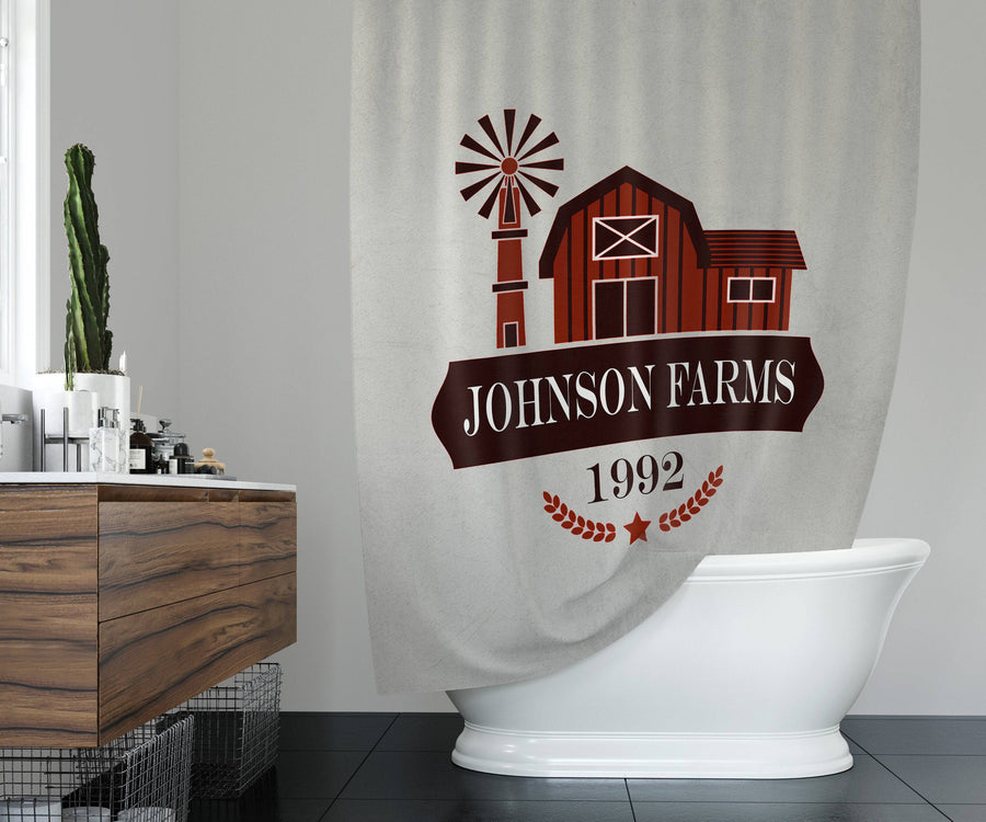 Personalized Rustic Red Barn Farmhouse Shower Curtain - Deja Blue Studios