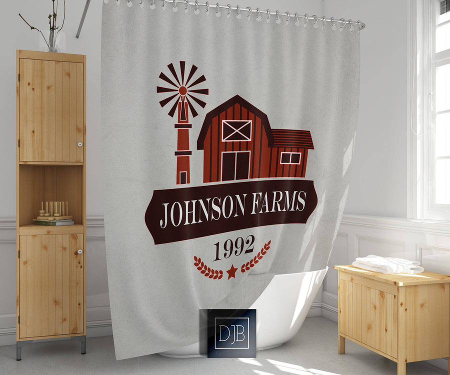 Personalized Rustic Red Barn Farmhouse Shower Curtain - Deja Blue Studios