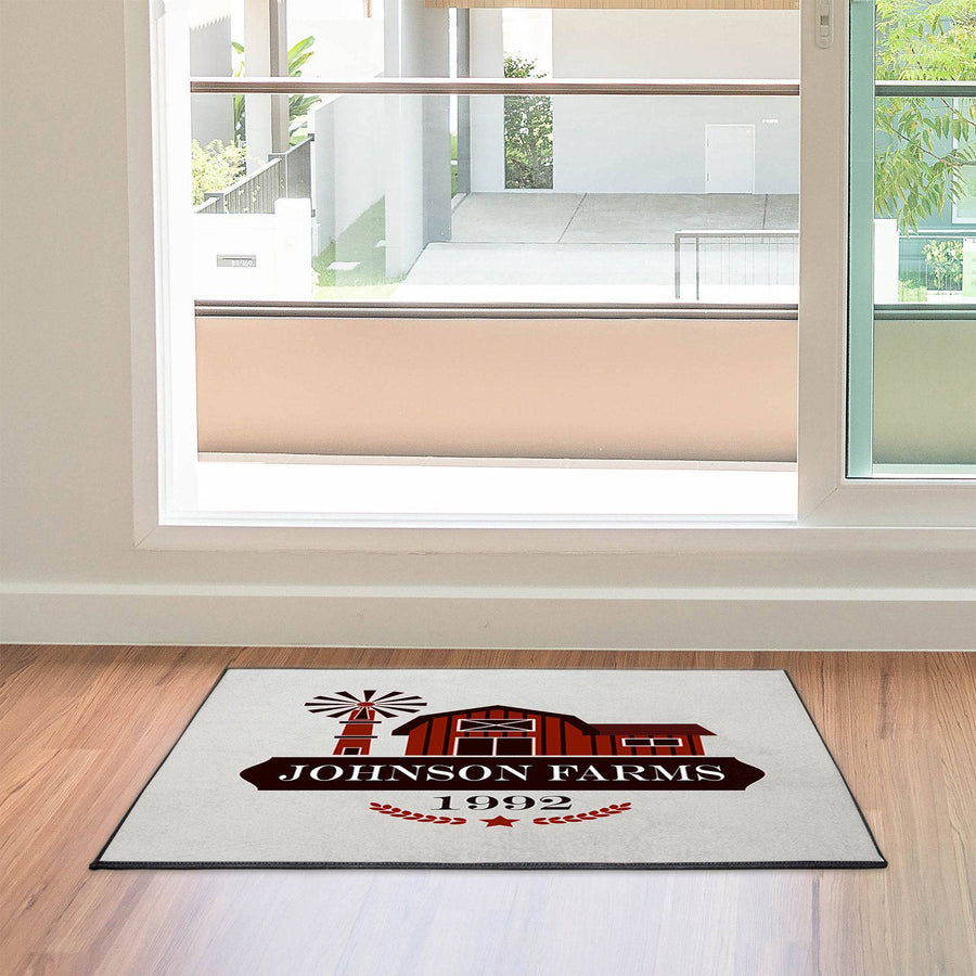 Personalized Red Barn Farmhouse Door Rug | Front Doormat - Deja Blue Studios