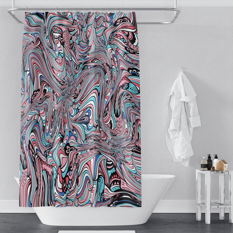 Pink and Blue Swirl Shower Curtain | Abstract Pattern Bath Decor - Deja Blue Studios