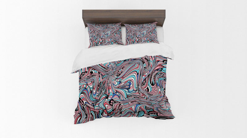 Pink and Blue Swirl Comforter or Duvet Cover | Modern Abstract Bedding | Twin, Queen, King Size - Deja Blue Studios