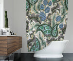 Modern Paisley Floral Shower Curtain | Green and Blue Paisley Bathroom Decor - Deja Blue Studios
