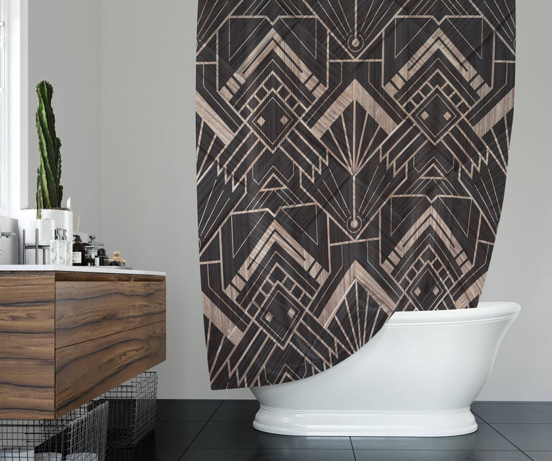 Modern Art Deco Shower Curtain | Geometric Pattern Bathroom Decor - Deja Blue Studios