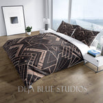 Modern Art Deco Comforter or Duvet Cover | Twin, Queen, King Size | Dark Grey and Wood - Deja Blue Studios