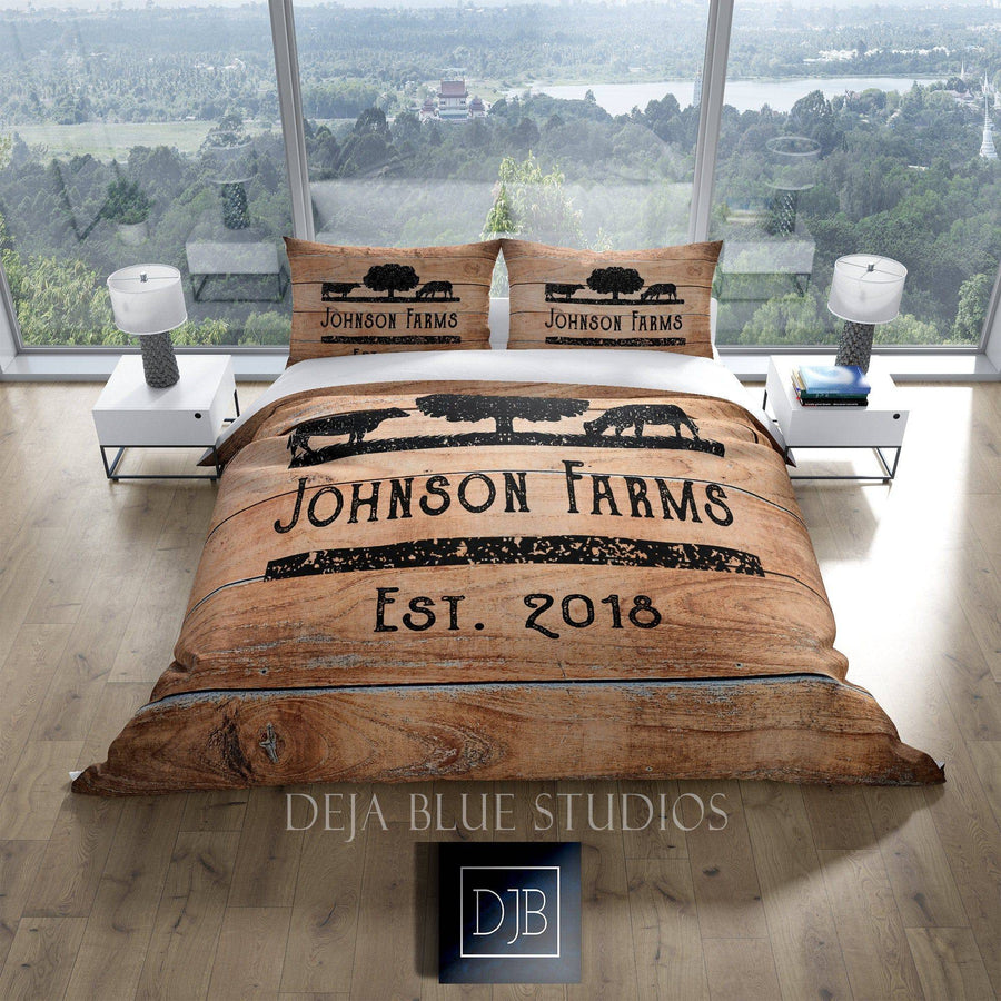 Personalized Angus Cow Farmhouse Bedding | Comforter or Duvet Cover - Deja Blue Studios